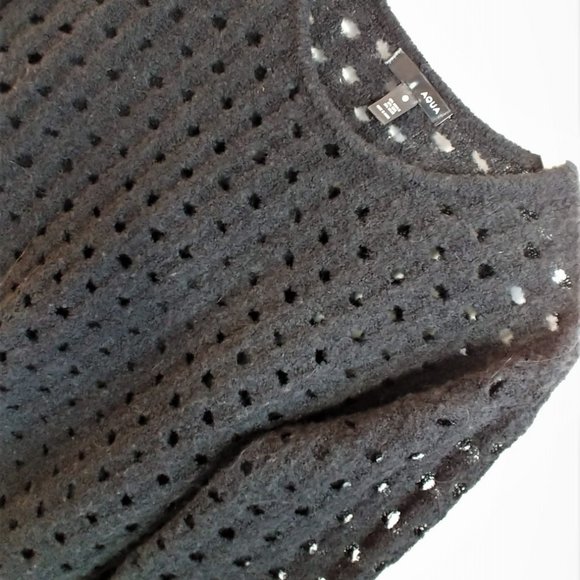 Aqua Black Sweater with Holes Asymmetrical Bottom Bloomingdale's wool blend S-M - Picture 5 of 12